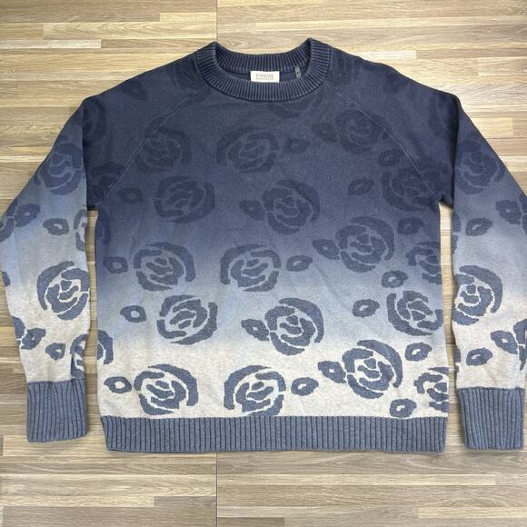 Kinross Cashmere Women's Ombré Blue Floral Sweater Size L - JL471 - Picture 1 of 6